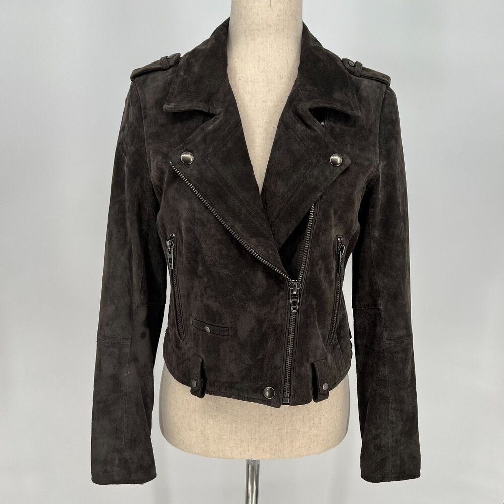 Blank NYC Womens Suede Cropped Moto Jacket Size S Dark Grey Biker‎ No Belt FLAWS